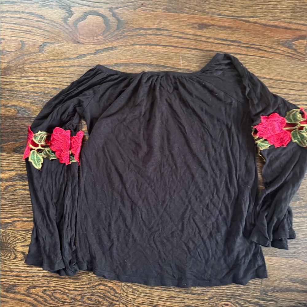 Floral Embroidered Black Top